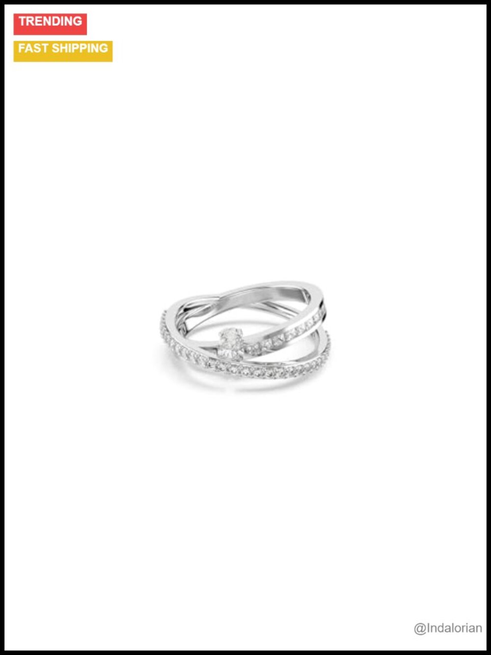 Swarovski Hyperbola Statement Ring Rhodium Plated Crystal Size 8